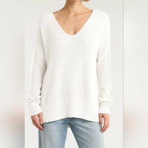 NWOT Lucky Brand  V-Neck White Pullover Knit Sweater 2X
